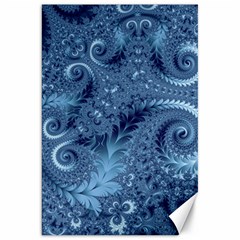 Blue Floral Fern Swirls And Spirals  Canvas 20  X 30  by SpinnyChairDesigns