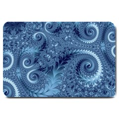 Blue Floral Fern Swirls And Spirals  Large Doormat  by SpinnyChairDesigns