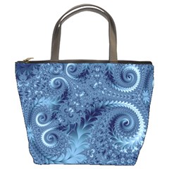 Blue Floral Fern Swirls And Spirals  Bucket Bag by SpinnyChairDesigns