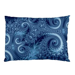 Blue Floral Fern Swirls And Spirals  Pillow Case by SpinnyChairDesigns