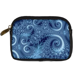 Blue Floral Fern Swirls And Spirals  Digital Camera Leather Case