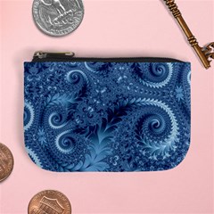 Blue Floral Fern Swirls And Spirals  Mini Coin Purse by SpinnyChairDesigns