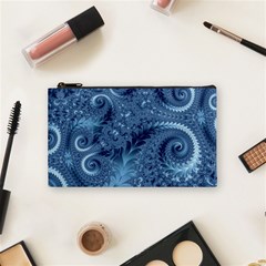 Blue Floral Fern Swirls And Spirals  Cosmetic Bag (small) by SpinnyChairDesigns