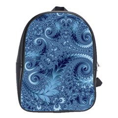 Blue Floral Fern Swirls And Spirals  School Bag (large) by SpinnyChairDesigns