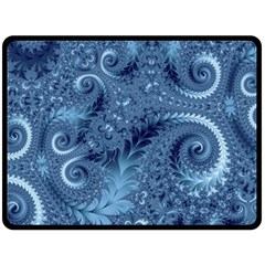 Blue Floral Fern Swirls And Spirals  Fleece Blanket (large)  by SpinnyChairDesigns