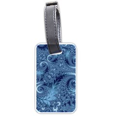 Blue Floral Fern Swirls And Spirals  Luggage Tag (one Side) by SpinnyChairDesigns