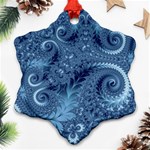 Blue Floral Fern Swirls And Spirals  Snowflake Ornament (Two Sides) Front