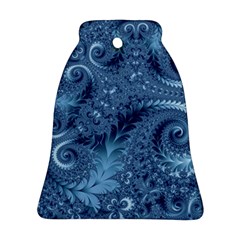 Blue Floral Fern Swirls And Spirals  Bell Ornament (two Sides) by SpinnyChairDesigns