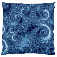 Blue Floral Fern Swirls And Spirals  Large Cushion Case (two Sides) by SpinnyChairDesigns