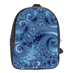 Blue Floral Fern Swirls And Spirals  School Bag (xl) by SpinnyChairDesigns