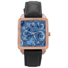 Blue Floral Fern Swirls And Spirals  Rose Gold Leather Watch  by SpinnyChairDesigns