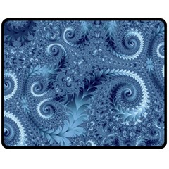 Blue Floral Fern Swirls And Spirals  Double Sided Fleece Blanket (medium)  by SpinnyChairDesigns