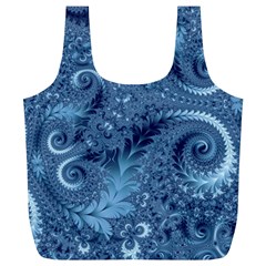 Blue Floral Fern Swirls And Spirals  Full Print Recycle Bag (xl) by SpinnyChairDesigns