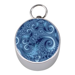 Blue Floral Fern Swirls And Spirals  Mini Silver Compasses by SpinnyChairDesigns