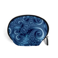 Blue Floral Fern Swirls And Spirals  Accessory Pouch (small) by SpinnyChairDesigns