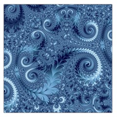 Blue Floral Fern Swirls And Spirals  Large Satin Scarf (square) by SpinnyChairDesigns