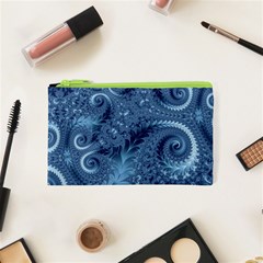 Blue Floral Fern Swirls And Spirals  Cosmetic Bag (xs) by SpinnyChairDesigns