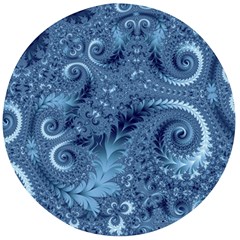 Blue Floral Fern Swirls And Spirals  Wooden Bottle Opener (round) by SpinnyChairDesigns