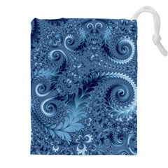 Blue Floral Fern Swirls And Spirals  Drawstring Pouch (4xl) by SpinnyChairDesigns