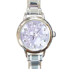 Pale Violet And White Floral Pattern Round Italian Charm Watch by SpinnyChairDesigns