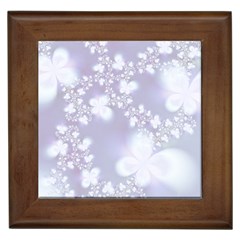 Pale Violet And White Floral Pattern Framed Tile by SpinnyChairDesigns