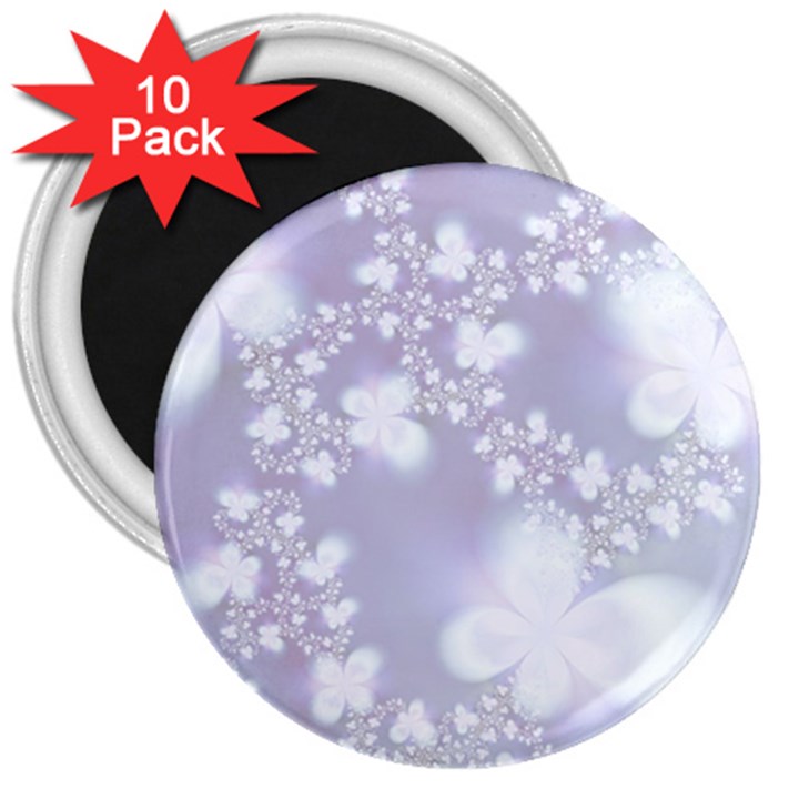 Pale Violet and White Floral Pattern 3  Magnets (10 pack) 