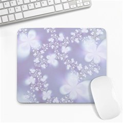 Pale Violet And White Floral Pattern Large Mousepads by SpinnyChairDesigns