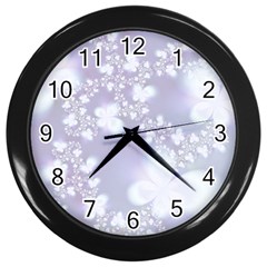 Pale Violet And White Floral Pattern Wall Clock (black) by SpinnyChairDesigns