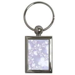 Pale Violet And White Floral Pattern Key Chain (rectangle) by SpinnyChairDesigns