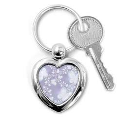 Pale Violet And White Floral Pattern Key Chain (heart) by SpinnyChairDesigns