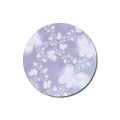 Pale Violet And White Floral Pattern Rubber Round Coaster (4 Pack)  by SpinnyChairDesigns