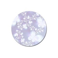 Pale Violet And White Floral Pattern Magnet 3  (round) by SpinnyChairDesigns