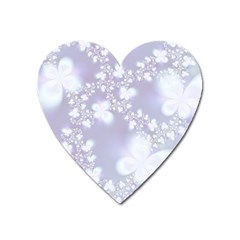 Pale Violet And White Floral Pattern Heart Magnet by SpinnyChairDesigns