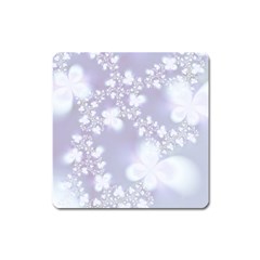 Pale Violet And White Floral Pattern Square Magnet by SpinnyChairDesigns