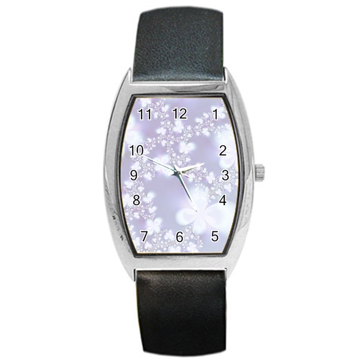 Pale Violet and White Floral Pattern Barrel Style Metal Watch