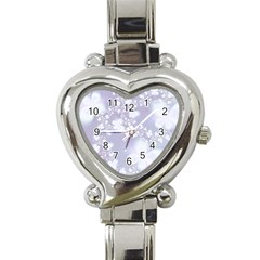 Pale Violet And White Floral Pattern Heart Italian Charm Watch by SpinnyChairDesigns