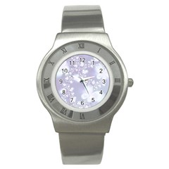 Pale Violet And White Floral Pattern Stainless Steel Watch