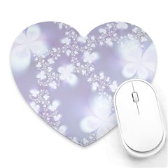 Pale Violet And White Floral Pattern Heart Mousepads by SpinnyChairDesigns