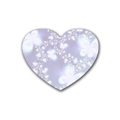 Pale Violet And White Floral Pattern Heart Coaster (4 Pack)  by SpinnyChairDesigns