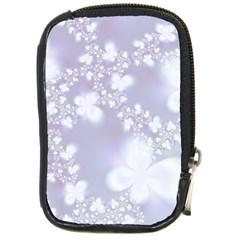 Pale Violet And White Floral Pattern Compact Camera Leather Case by SpinnyChairDesigns