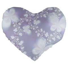 Pale Violet And White Floral Pattern Large 19  Premium Heart Shape Cushions by SpinnyChairDesigns