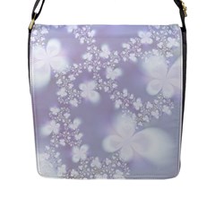 Pale Violet And White Floral Pattern Flap Closure Messenger Bag (l) by SpinnyChairDesigns