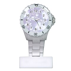 Pale Violet And White Floral Pattern Plastic Nurses Watch by SpinnyChairDesigns