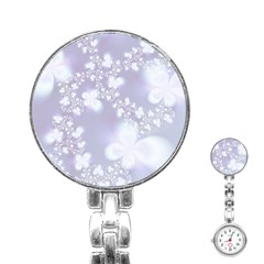 Pale Violet And White Floral Pattern Stainless Steel Nurses Watch by SpinnyChairDesigns