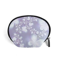 Pale Violet And White Floral Pattern Accessory Pouch (small) by SpinnyChairDesigns