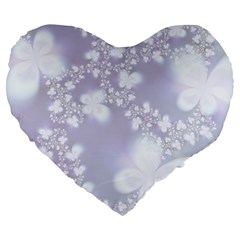 Pale Violet And White Floral Pattern Large 19  Premium Flano Heart Shape Cushions by SpinnyChairDesigns