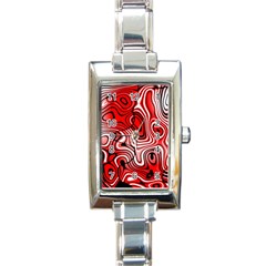 Black Red White Abstract Stripes Rectangle Italian Charm Watch by SpinnyChairDesigns