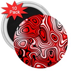 Black Red White Abstract Stripes 3  Magnets (10 Pack)  by SpinnyChairDesigns