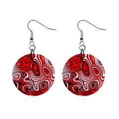 Black Red White Abstract Stripes Mini Button Earrings by SpinnyChairDesigns