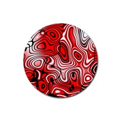 Black Red White Abstract Stripes Rubber Coaster (round)  by SpinnyChairDesigns